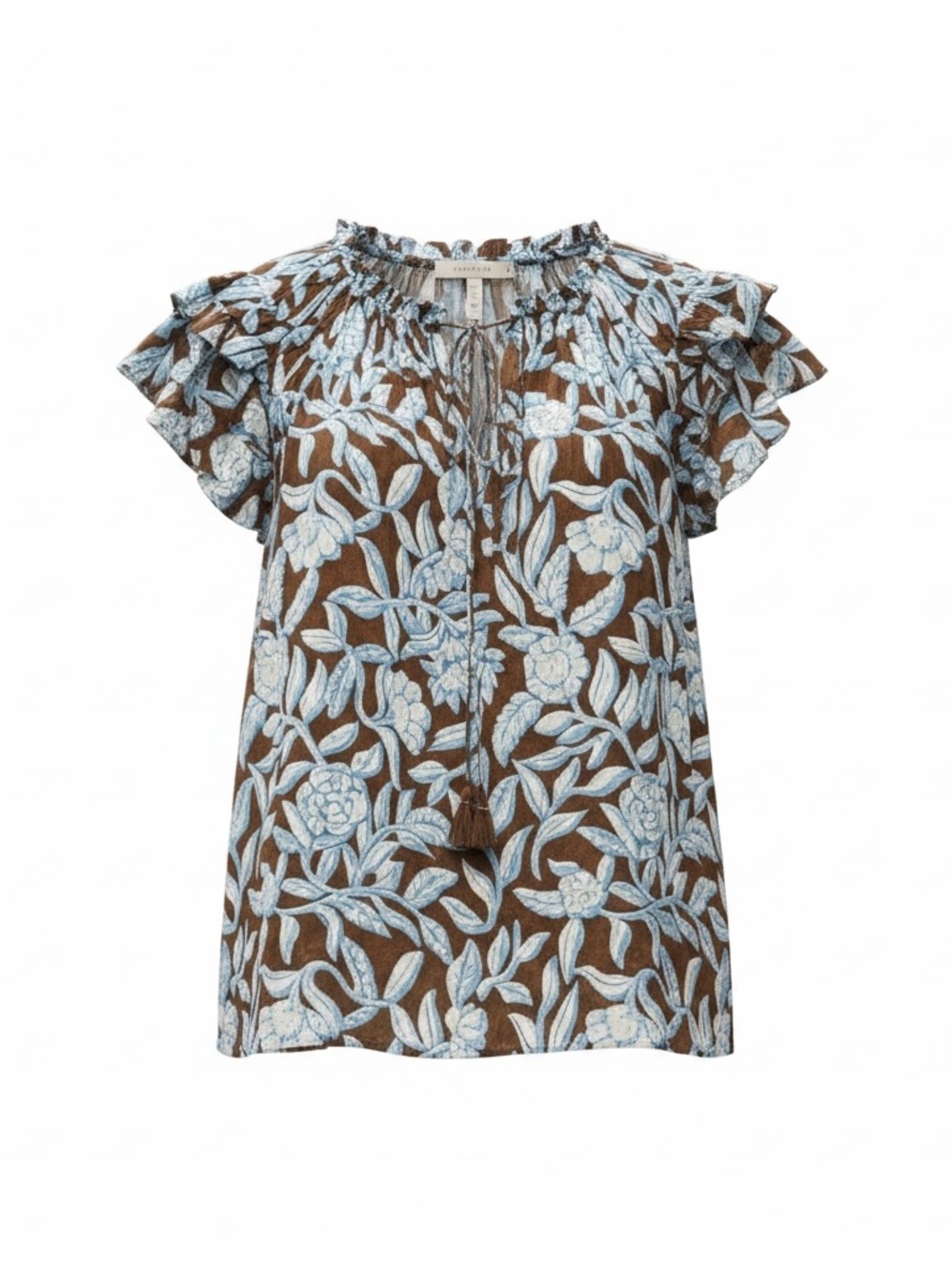 NWT Rose & Olive Floral Ruffle Sleeve Tassel Blouse